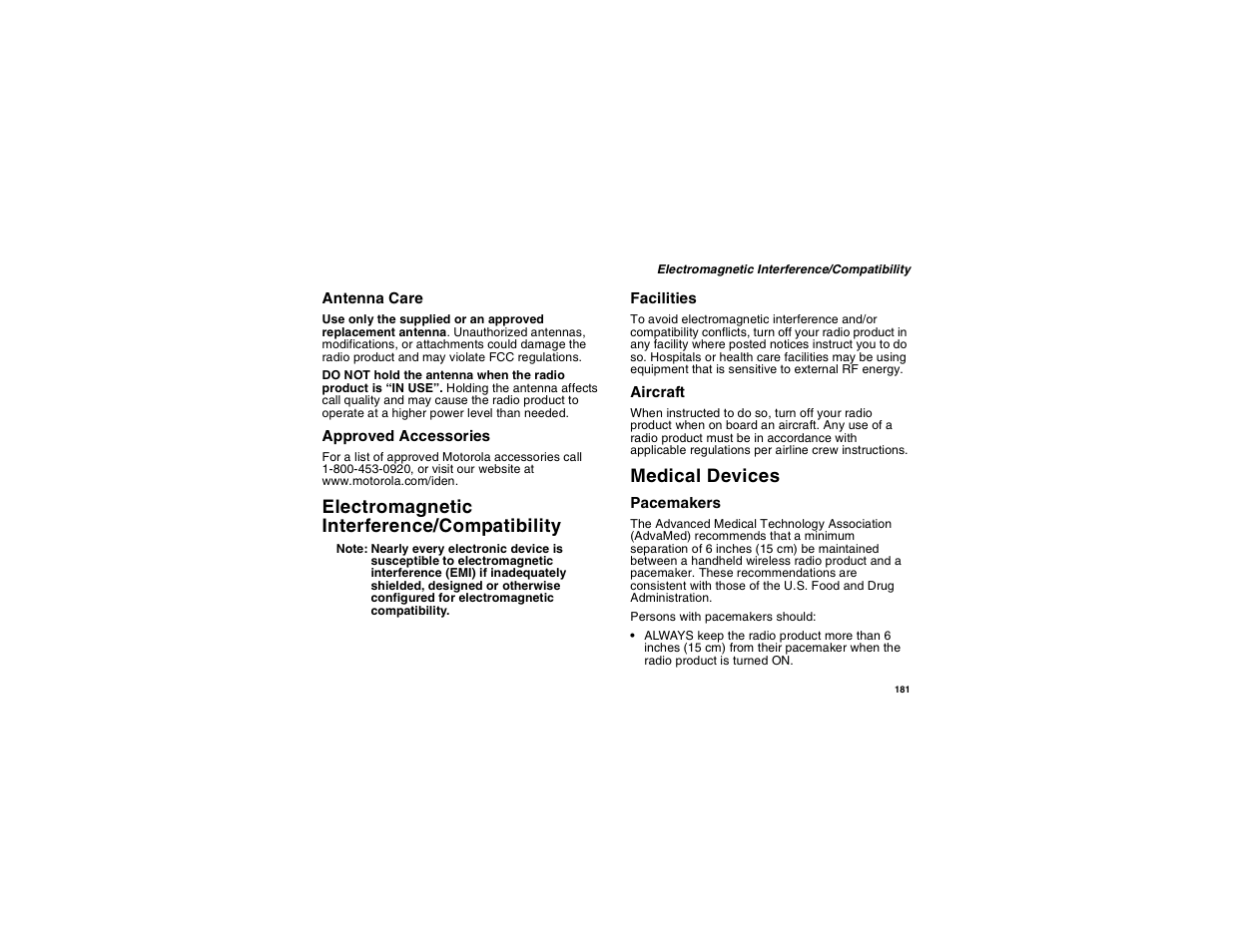 Electromagnetic interference/compatibility, Medical devices | Motorola i275 User Manual | Page 191 / 207