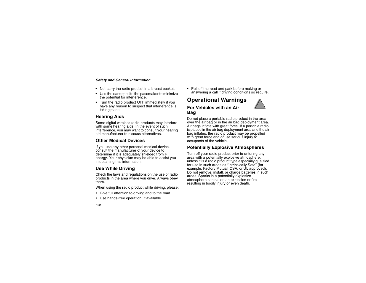 Operational warnings | Motorola i275 User Manual | Page 192 / 207