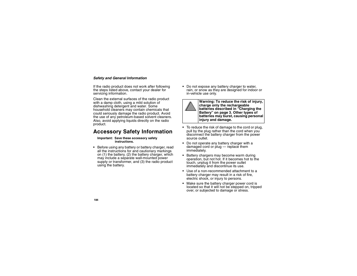 Accessory safety information | Motorola i275 User Manual | Page 194 / 207