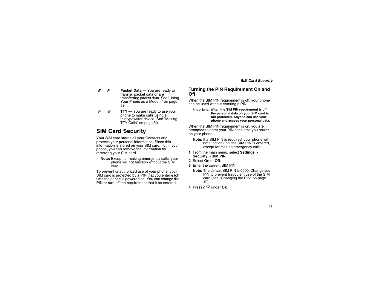 Sim card security | Motorola i275 User Manual | Page 21 / 207