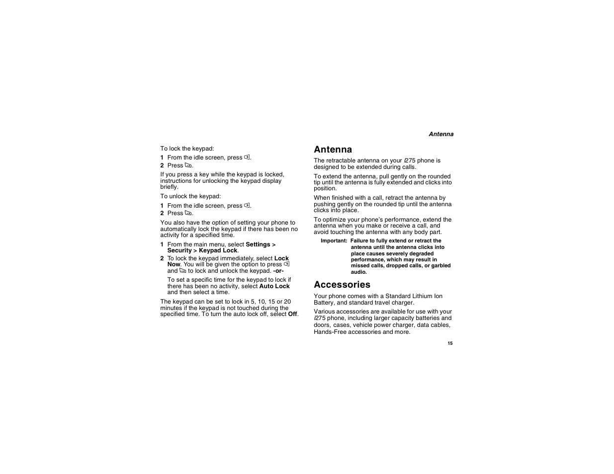 Antenna, Accessories, Antenna accessories | Motorola i275 User Manual | Page 25 / 207