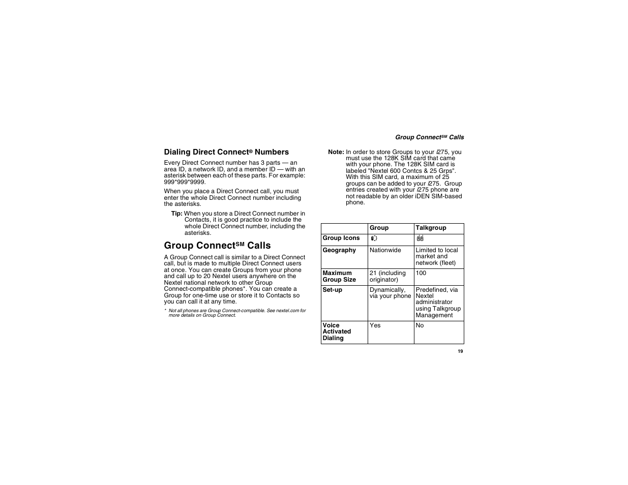 Group connectsm calls, Group connect, Calls | Motorola i275 User Manual | Page 29 / 207