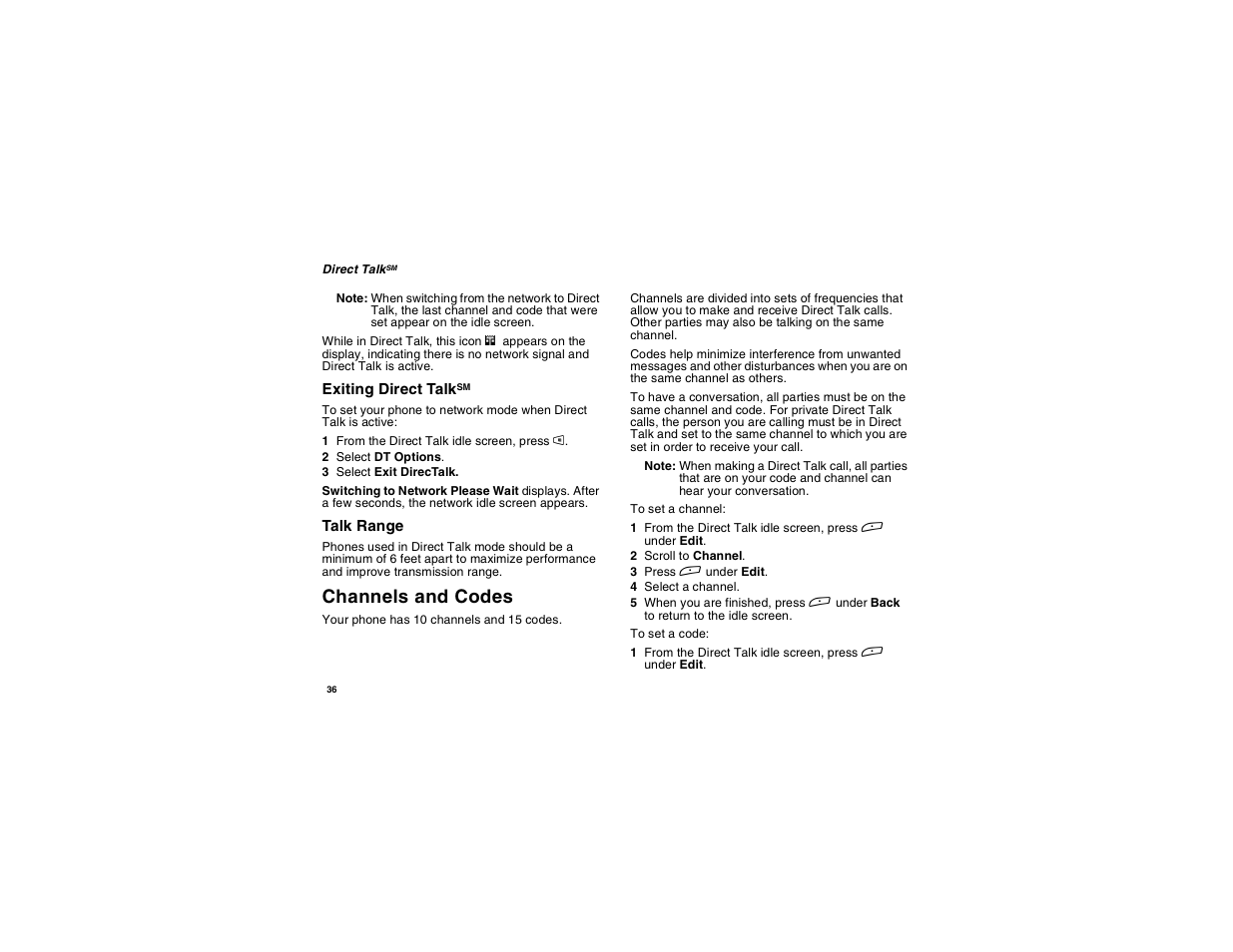 Channels and codes | Motorola i275 User Manual | Page 46 / 207