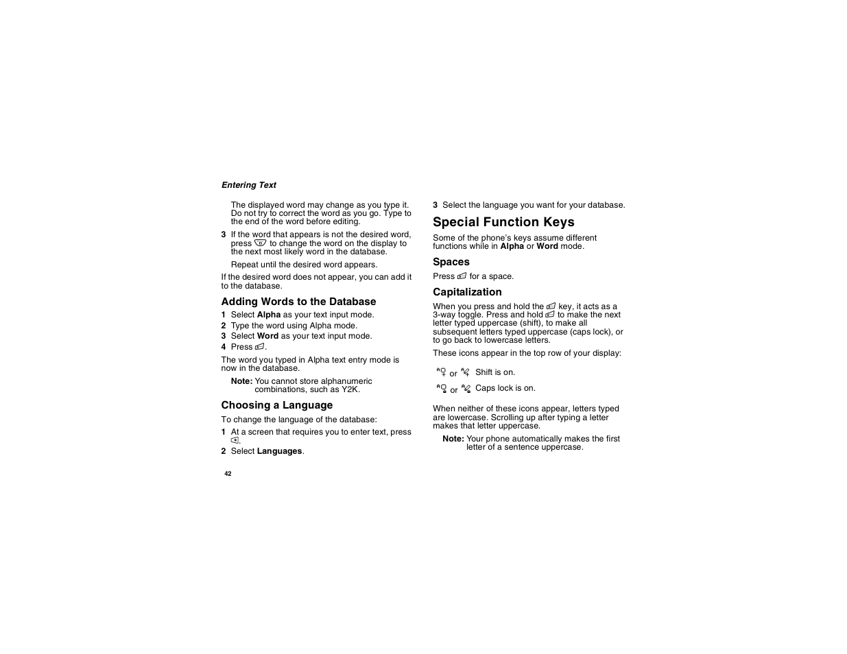 Special function keys | Motorola i275 User Manual | Page 52 / 207