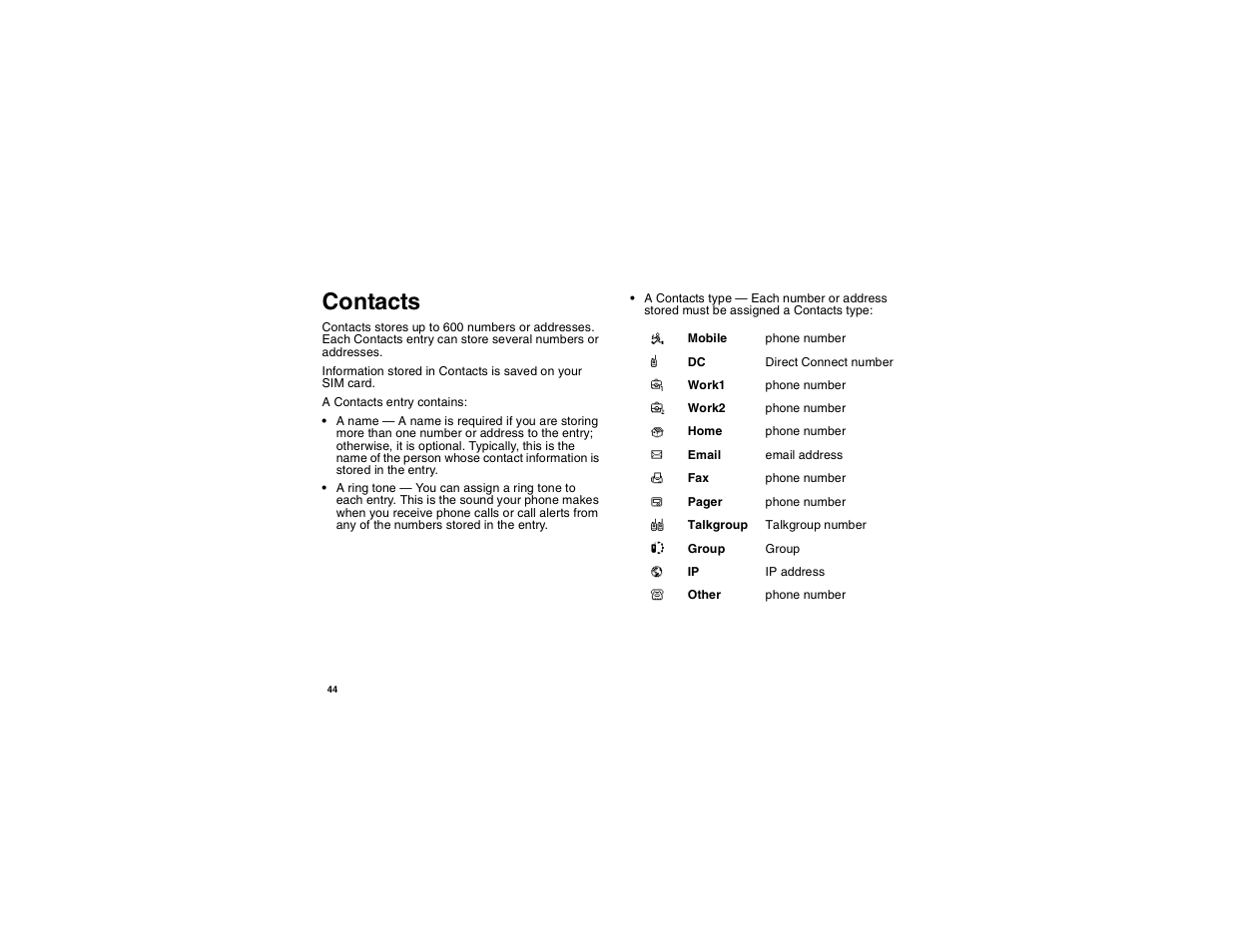 Contacts | Motorola i275 User Manual | Page 54 / 207