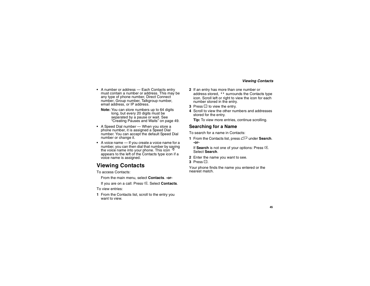 Viewing contacts | Motorola i275 User Manual | Page 55 / 207