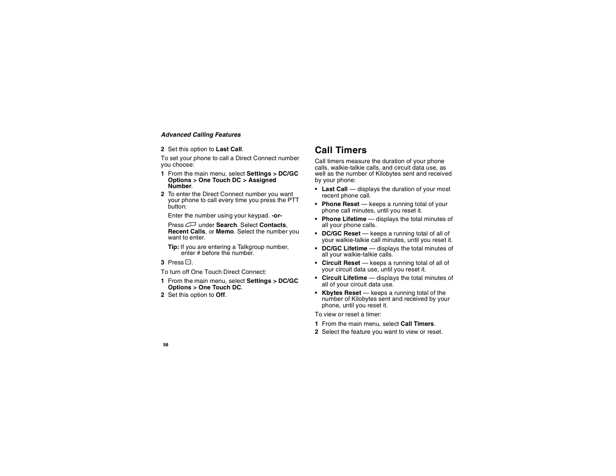 Call timers | Motorola i275 User Manual | Page 68 / 207