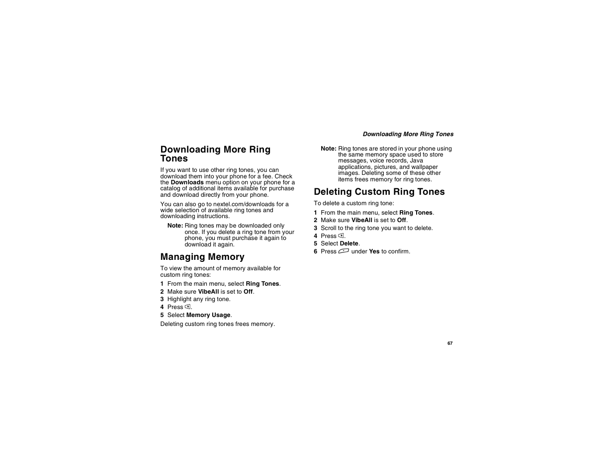 Downloading more ring tones, Managing memory, Deleting custom ring tones | Motorola i275 User Manual | Page 77 / 207