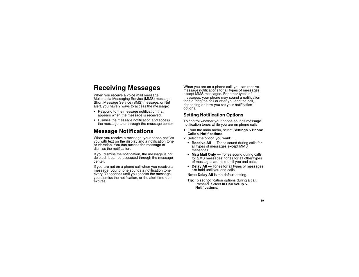 Receiving messages, Message notifications | Motorola i275 User Manual | Page 79 / 207