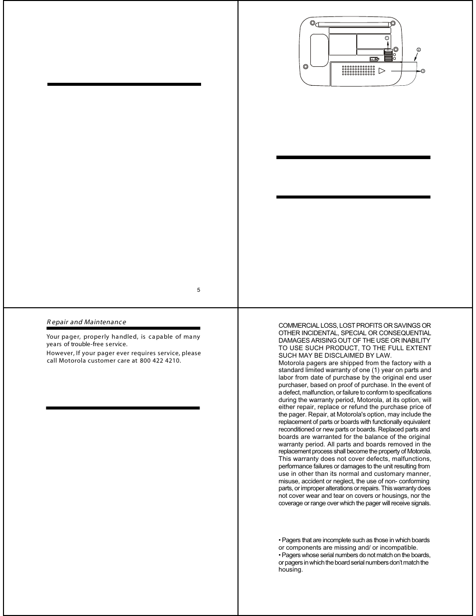 Maildrop history, Battery information, Repair and maintenance | Patent information | Motorola Advisor II User Manual | Page 5 / 7