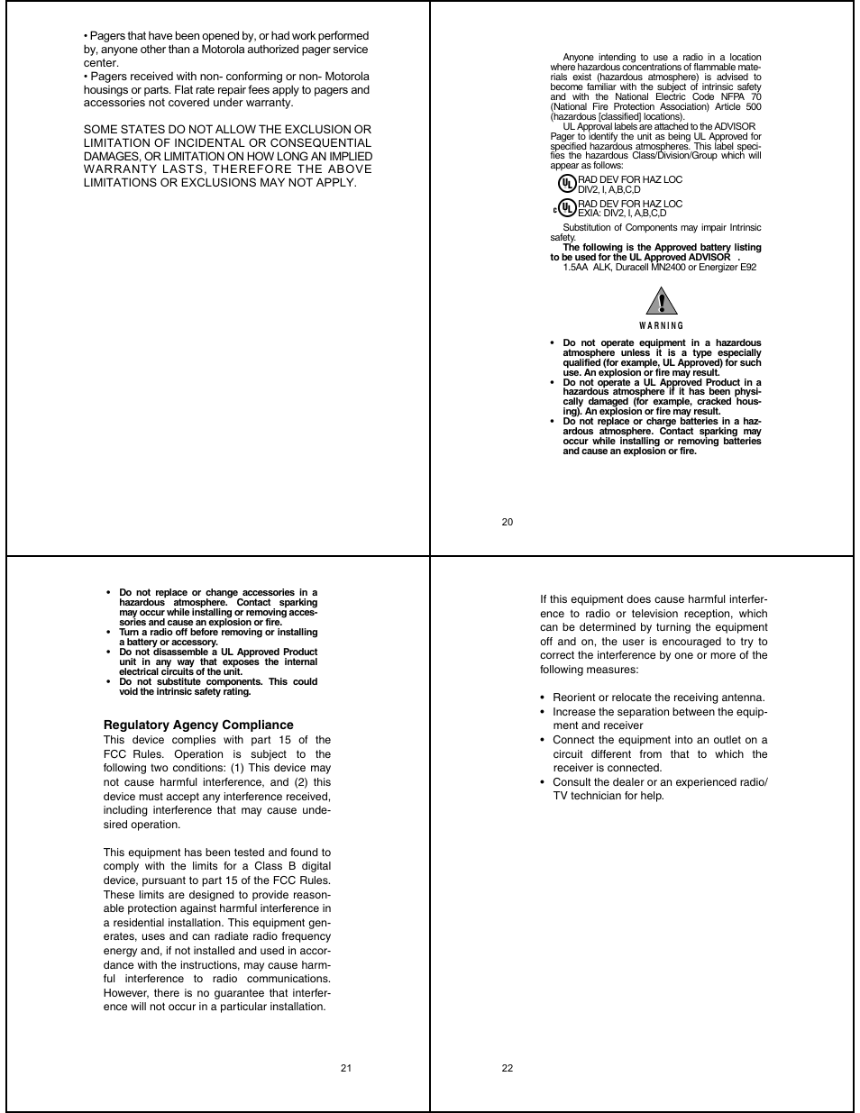 Maildrop history, Battery information, Repair and maintenance | Patent information | Motorola Advisor II User Manual | Page 6 / 7