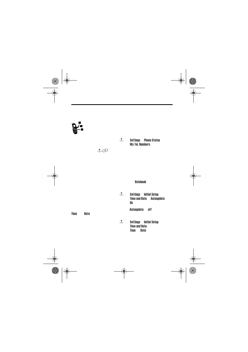 Setting up your phone, Storing your name and phone number, Setting the time and date | Motorola V80 User Manual | Page 62 / 108