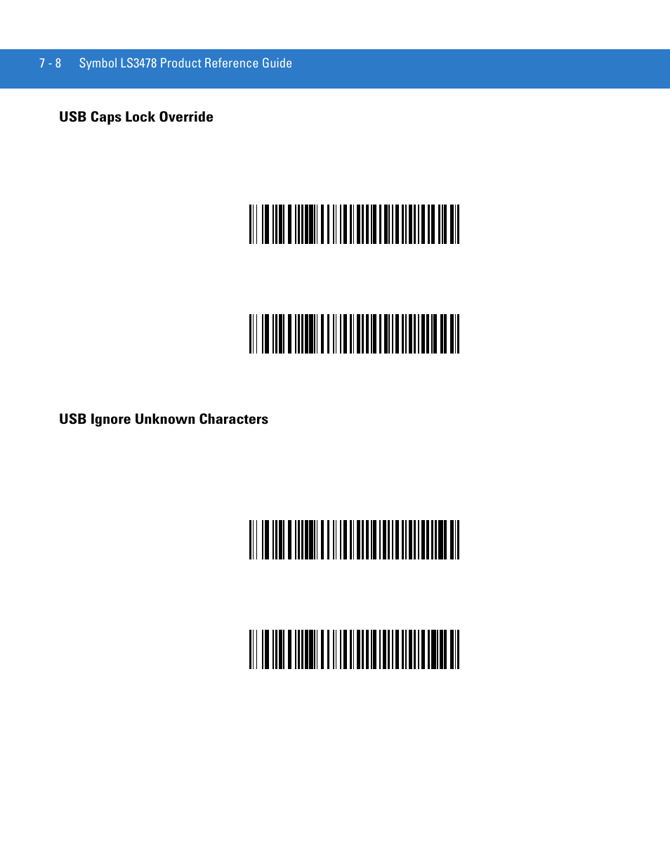 Usb caps lock override, Usb ignore unknown characters | Motorola LS3478 User Manual | Page 112 / 336