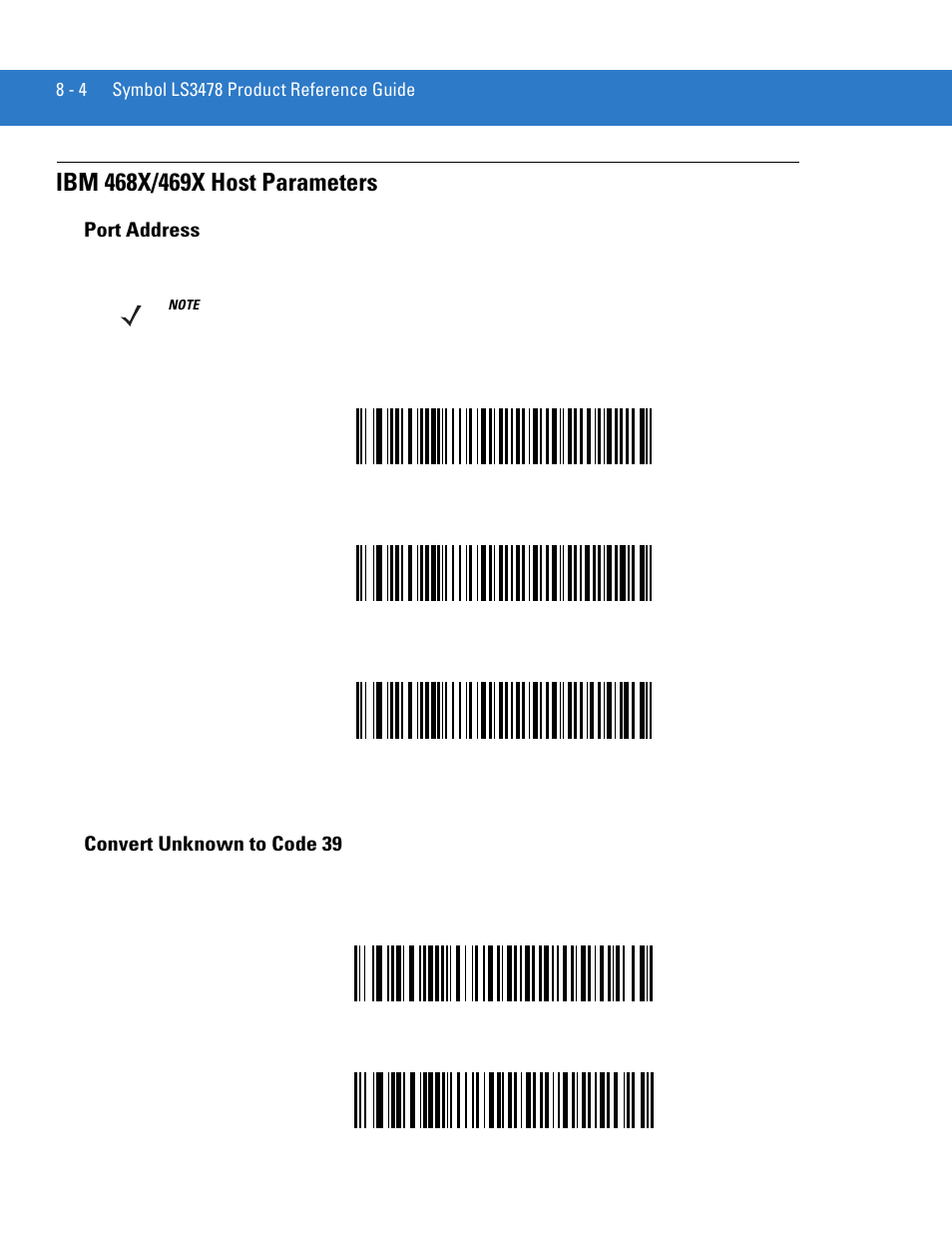 Ibm 468x/469x host parameters, Port address, Convert unknown to code 39 | Ibm 468x/469x host parameters -4, Port address -4 convert unknown to code 39 -4, Section on | Motorola LS3478 User Manual | Page 130 / 336