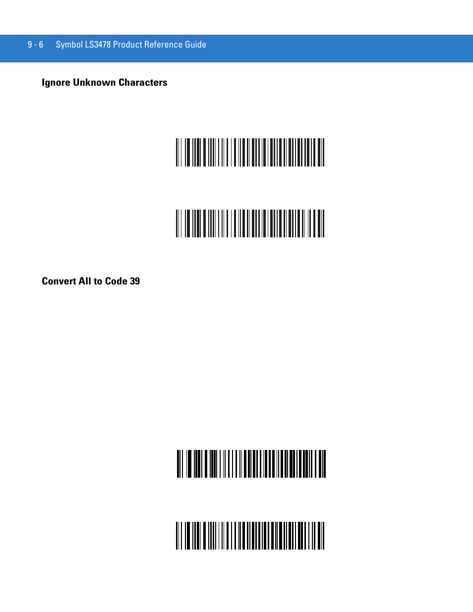 Ignore unknown characters, Convert all to code 39 | Motorola LS3478 User Manual | Page 136 / 336