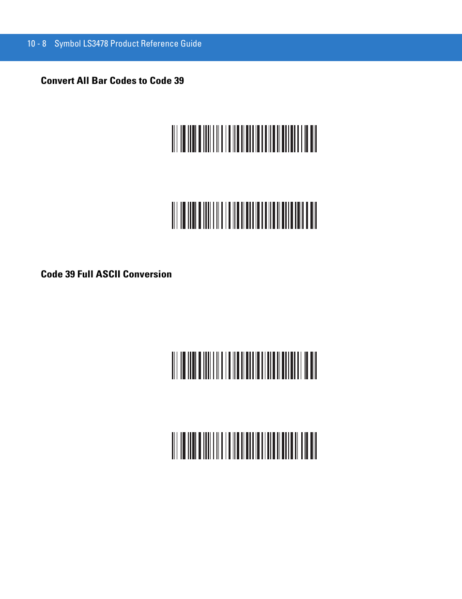 Convert all bar codes to code 39, Code 39 full ascii conversion | Motorola LS3478 User Manual | Page 146 / 336