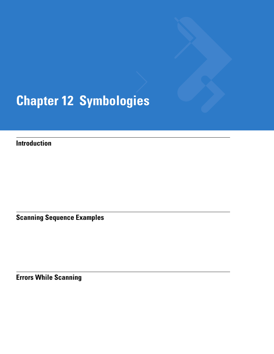 Symbologies, Introduction, Scanning sequence examples | Errors while scanning, Chapter 12, Chapter 12, symbologies, Describ, Chapter 12 symbologies | Motorola LS3478 User Manual | Page 155 / 336