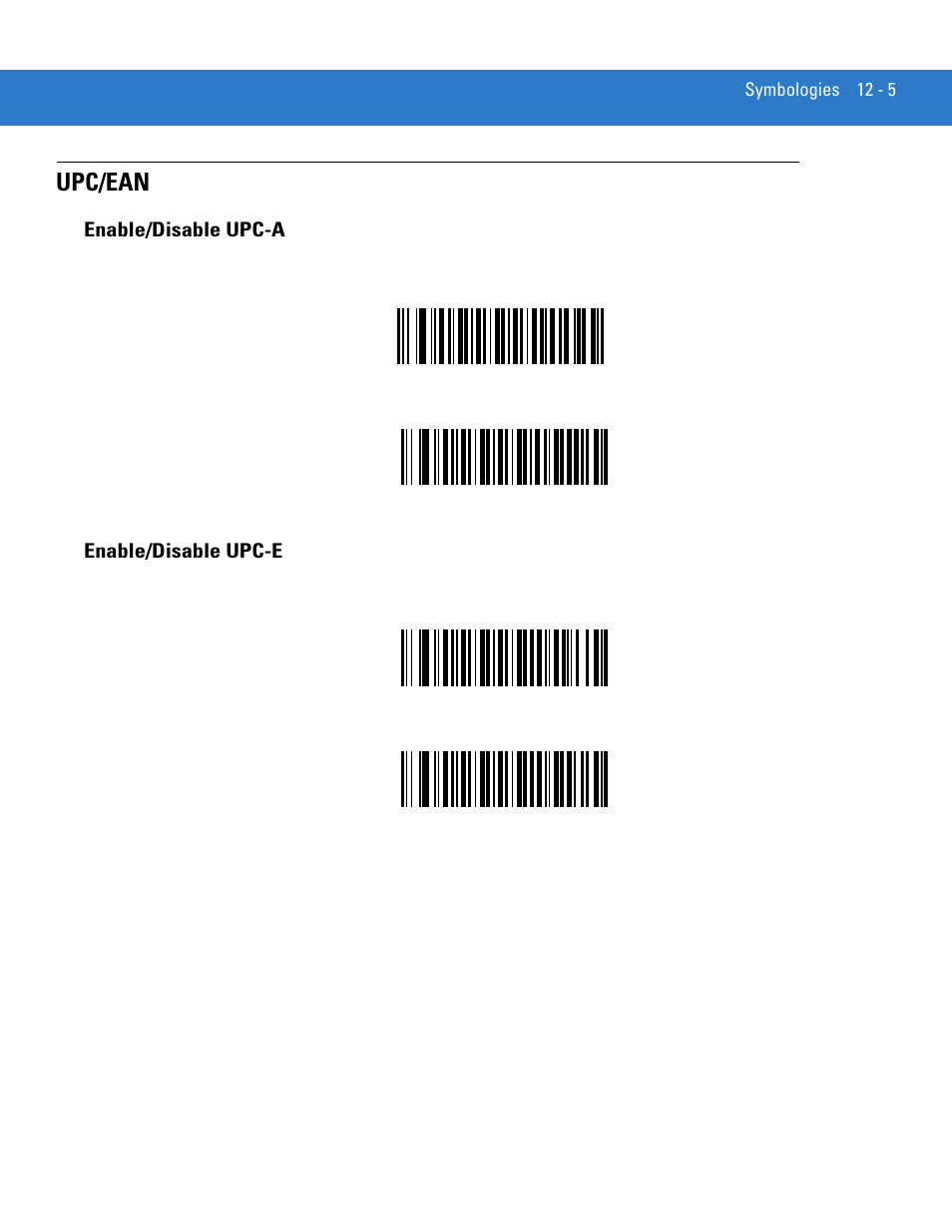 Upc/ean, Enable/disable upc-a, Enable/disable upc-e | Upc/ean -5, Enable/disable upc-a -5 enable/disable upc-e -5 | Motorola LS3478 User Manual | Page 159 / 336