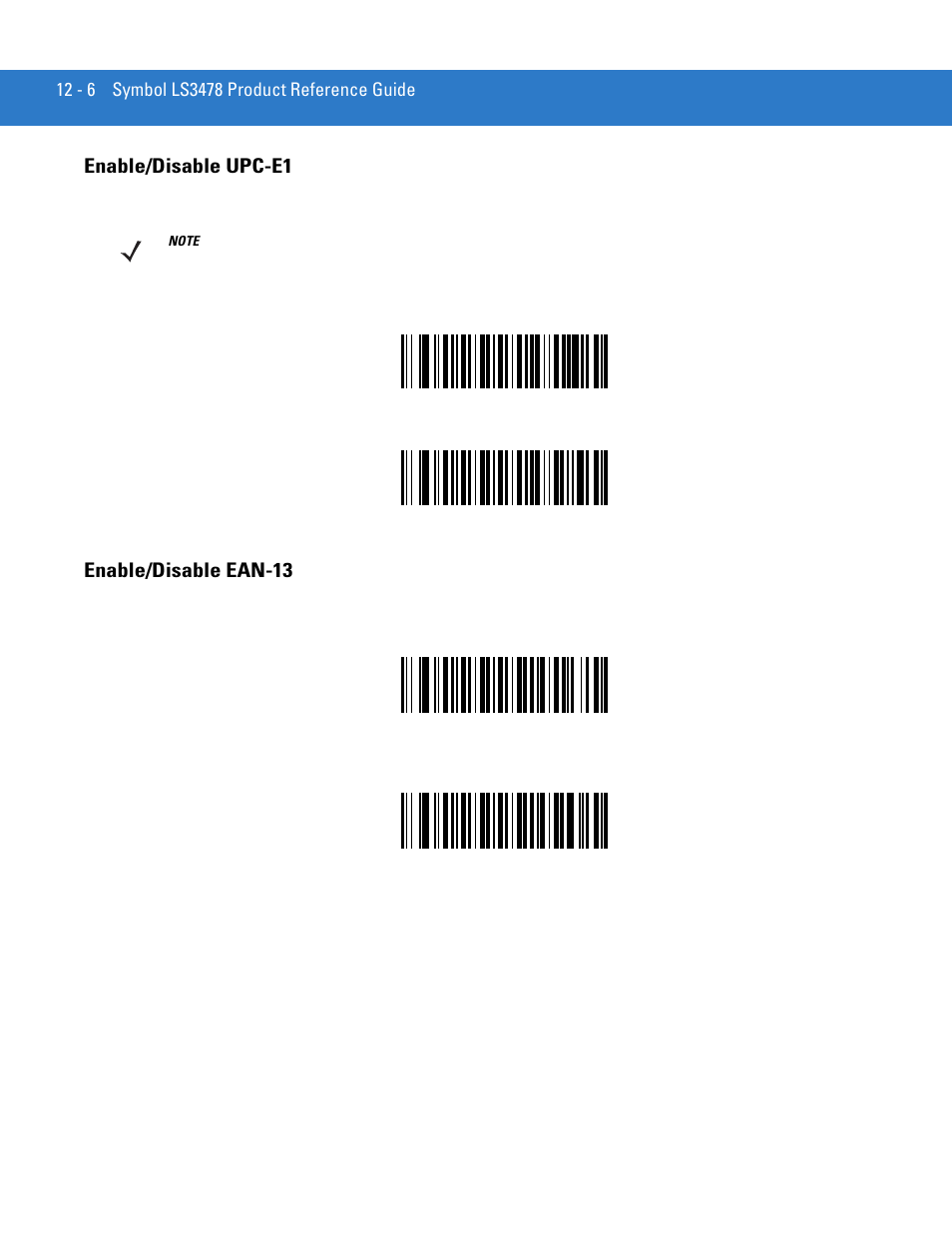 Enable/disable upc-e1, Enable/disable ean-13, Enable/disable upc-e1 -6 enable/disable ean-13 -6 | Motorola LS3478 User Manual | Page 160 / 336