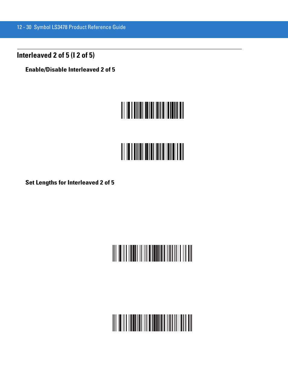 Interleaved 2 of 5 (i 2 of 5), Enable/disable interleaved 2 of 5, Set lengths for interleaved 2 of 5 | Interleaved 2 of 5 (i 2 of 5) -30 | Motorola LS3478 User Manual | Page 184 / 336