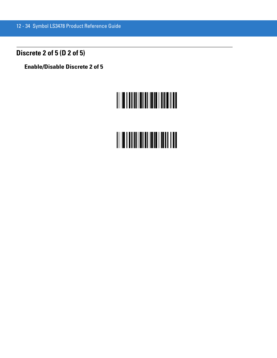 Discrete 2 of 5 (d 2 of 5), Enable/disable discrete 2 of 5, Discrete 2 of 5 (d 2 of 5) -34 | Enable/disable discrete 2 of 5 -34 | Motorola LS3478 User Manual | Page 188 / 336