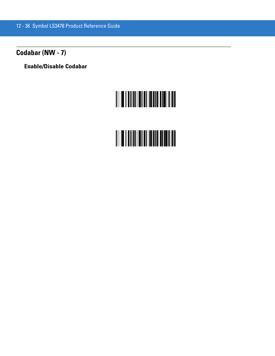 Codabar (nw - 7), Enable/disable codabar, Codabar (nw - 7) -36 | Enable/disable codabar -36 | Motorola LS3478 User Manual | Page 190 / 336