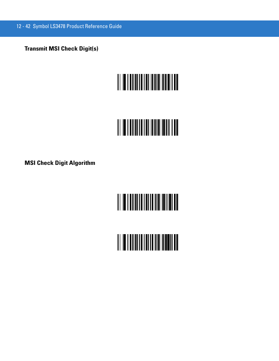 Transmit msi check digit(s), Msi check digit algorithm | Motorola LS3478 User Manual | Page 196 / 336