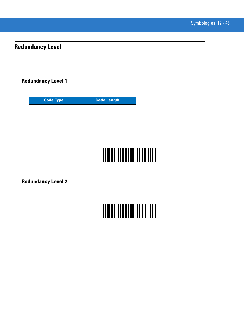 Redundancy level, Redundancy level 1, Redundancy level 2 | Redundancy level -45, Redundancy level 1 -45 redundancy level 2 -45 | Motorola LS3478 User Manual | Page 199 / 336