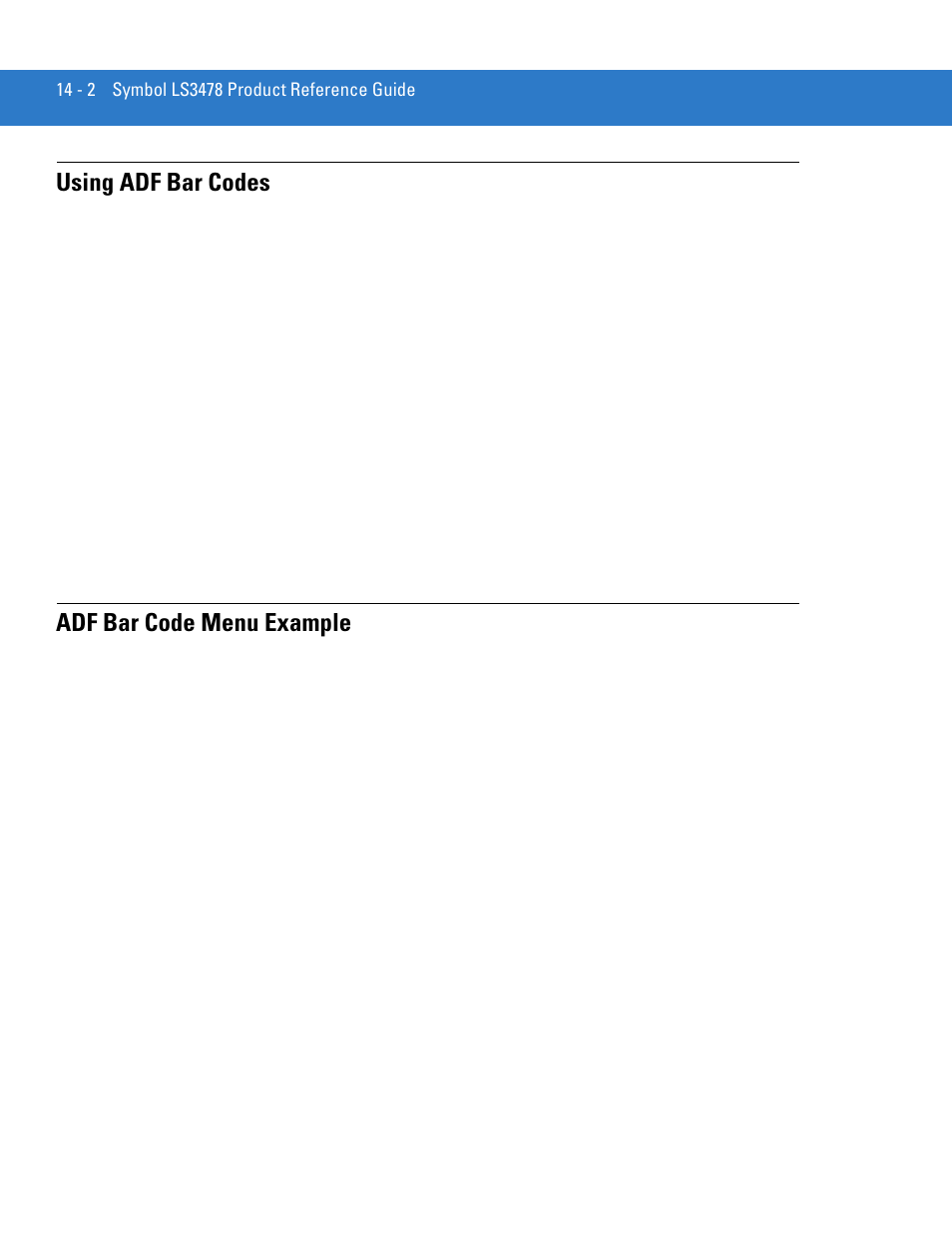 Using adf bar codes, Adf bar code menu example | Motorola LS3478 User Manual | Page 212 / 336