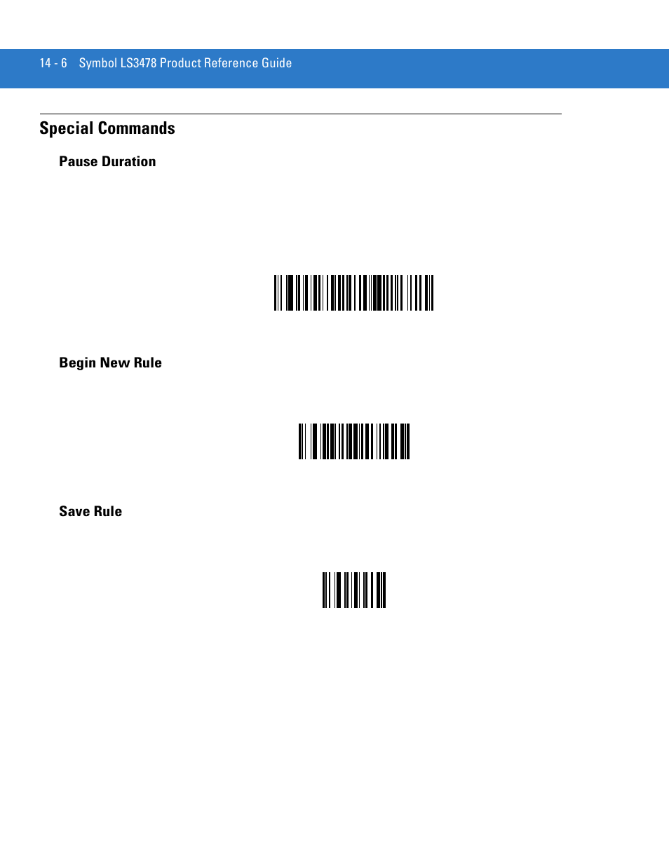 Special commands, Pause duration, Begin new rule | Save rule, Special commands -6, Pause duration -6 begin new rule -6 save rule -6, Gin on, Scan | Motorola LS3478 User Manual | Page 216 / 336