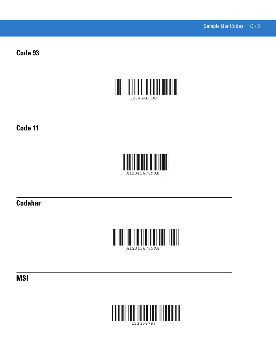 Code 93, Code 11, Codabar | Code 93 code 11 codabar msi | Motorola LS3478 User Manual | Page 313 / 336