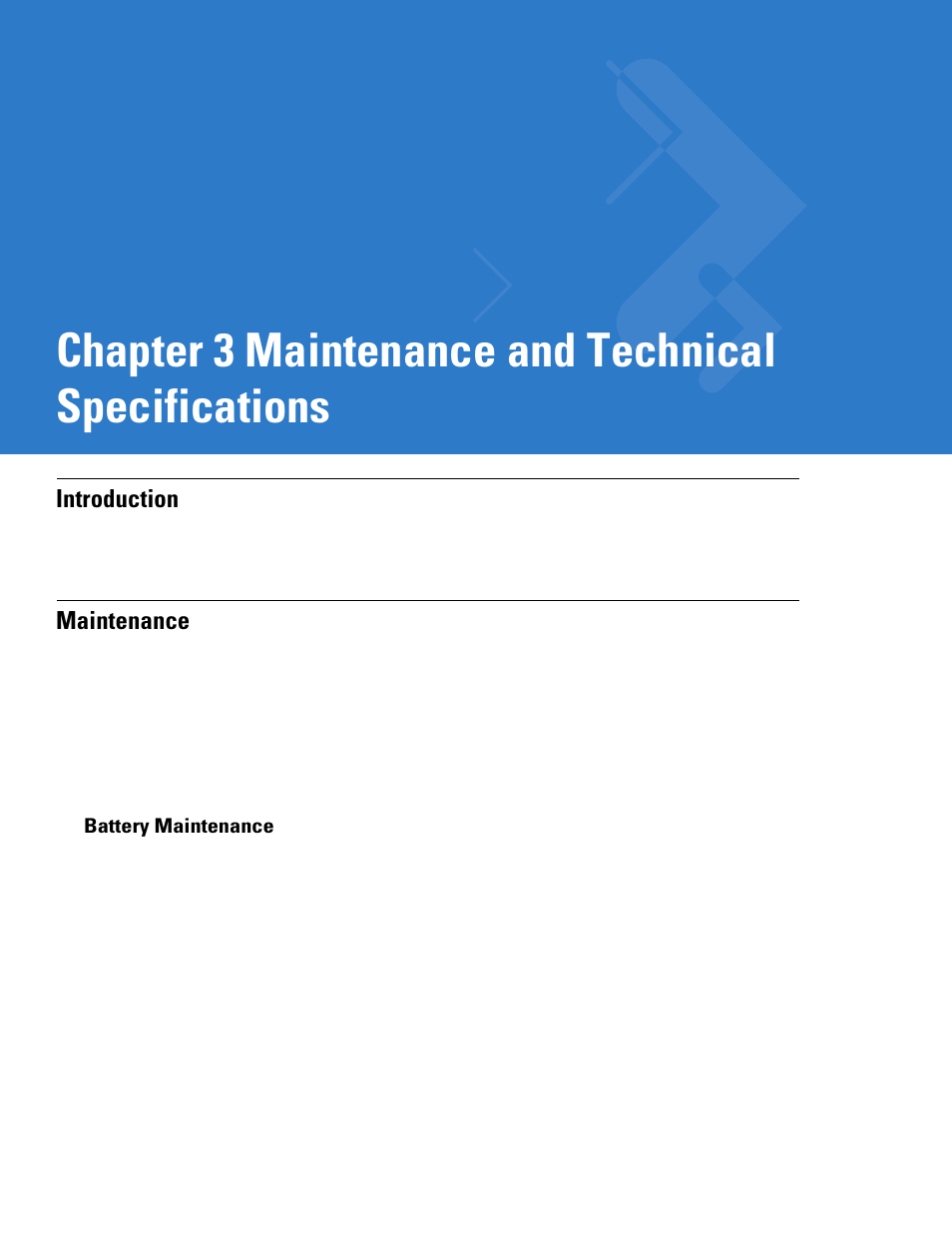 Maintenance and technical specifications, Introduction, Maintenance | Battery maintenance, Introduction -1 maintenance -1, Battery maintenance -1, Chapter 3 maintenance and technical specifications | Motorola LS3478 User Manual | Page 37 / 336