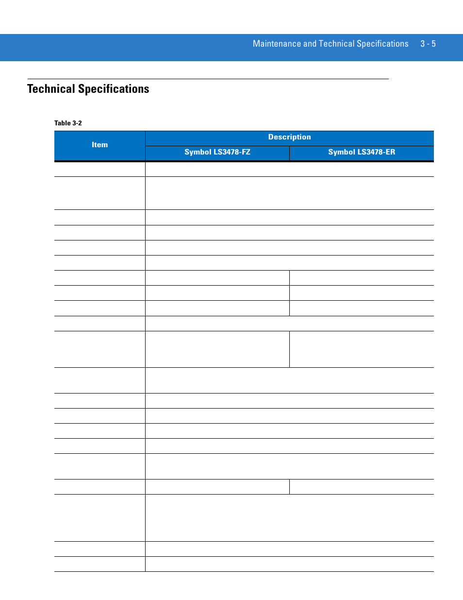 Technical specifications, Technical specifications -5 | Motorola LS3478 User Manual | Page 41 / 336