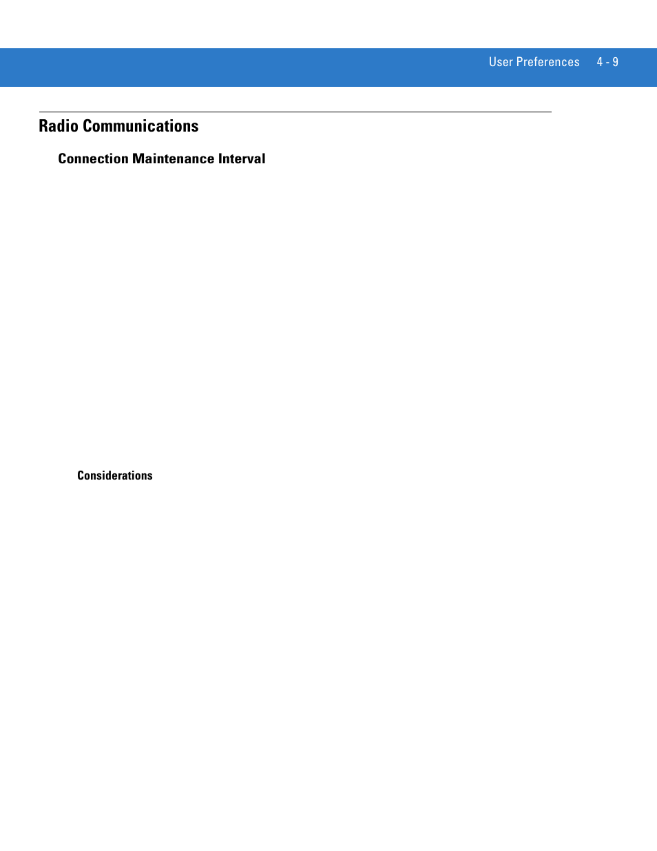 Radio communications, Connection maintenance interval, Radio communications -9 | Connection maintenance interval -9 | Motorola LS3478 User Manual | Page 53 / 336