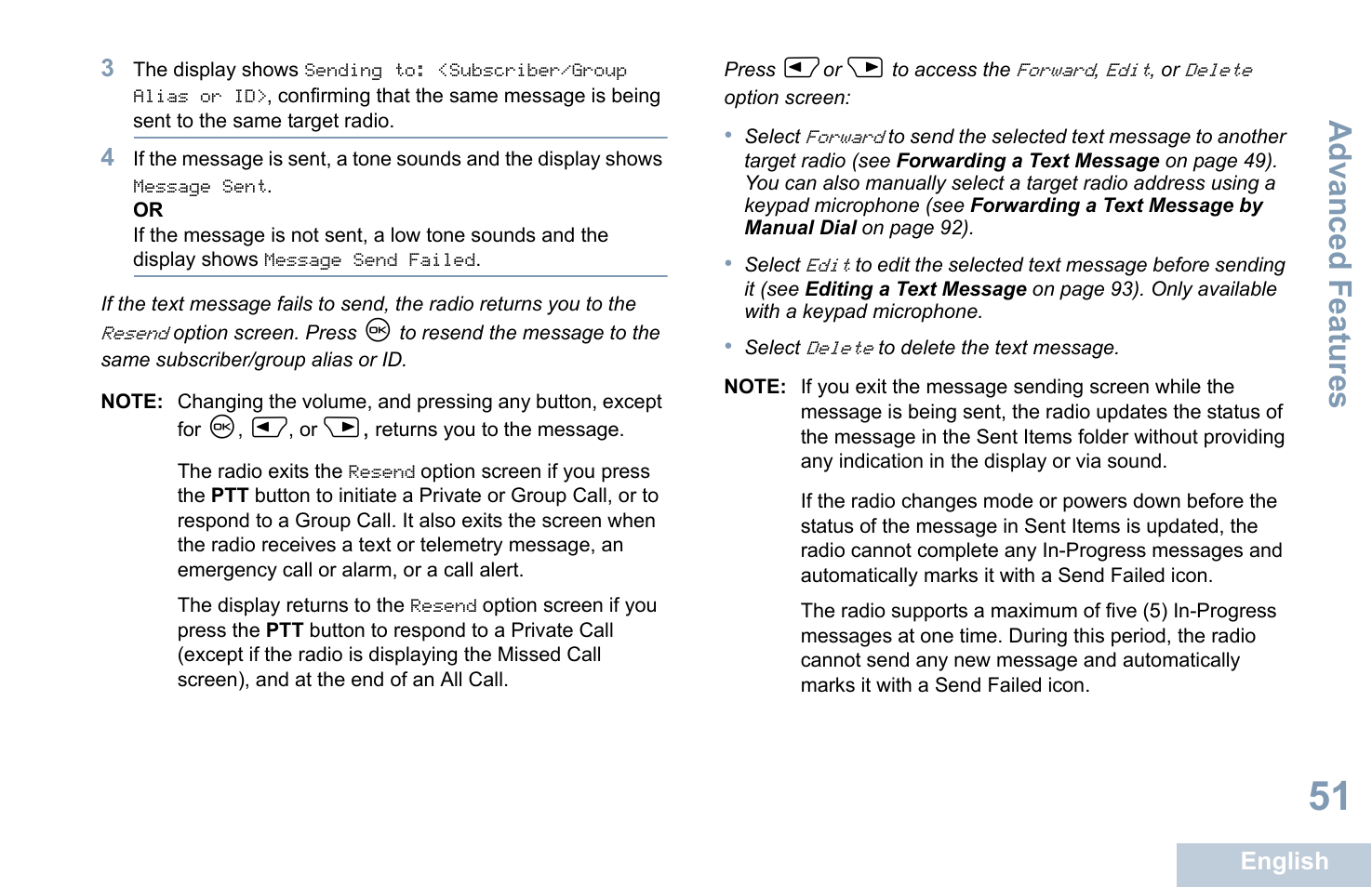 Advanced features | Motorola XPR 4580 User Manual | Page 63 / 121