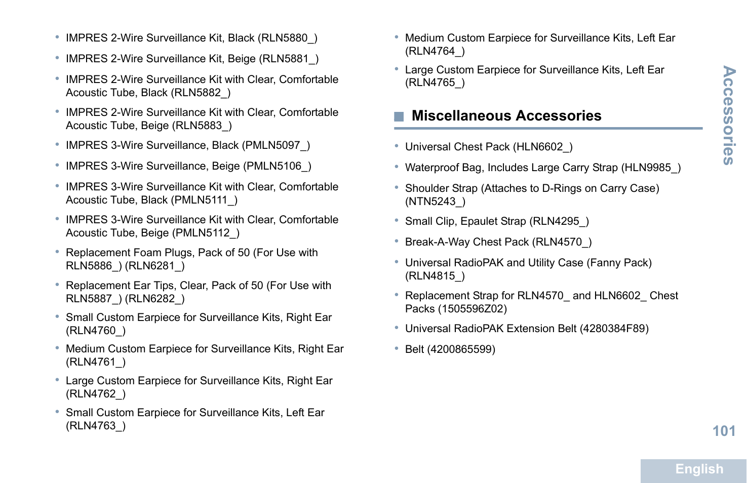 Miscellaneous accessories, Accessories | Motorola XPR 7550 User Manual | Page 113 / 120