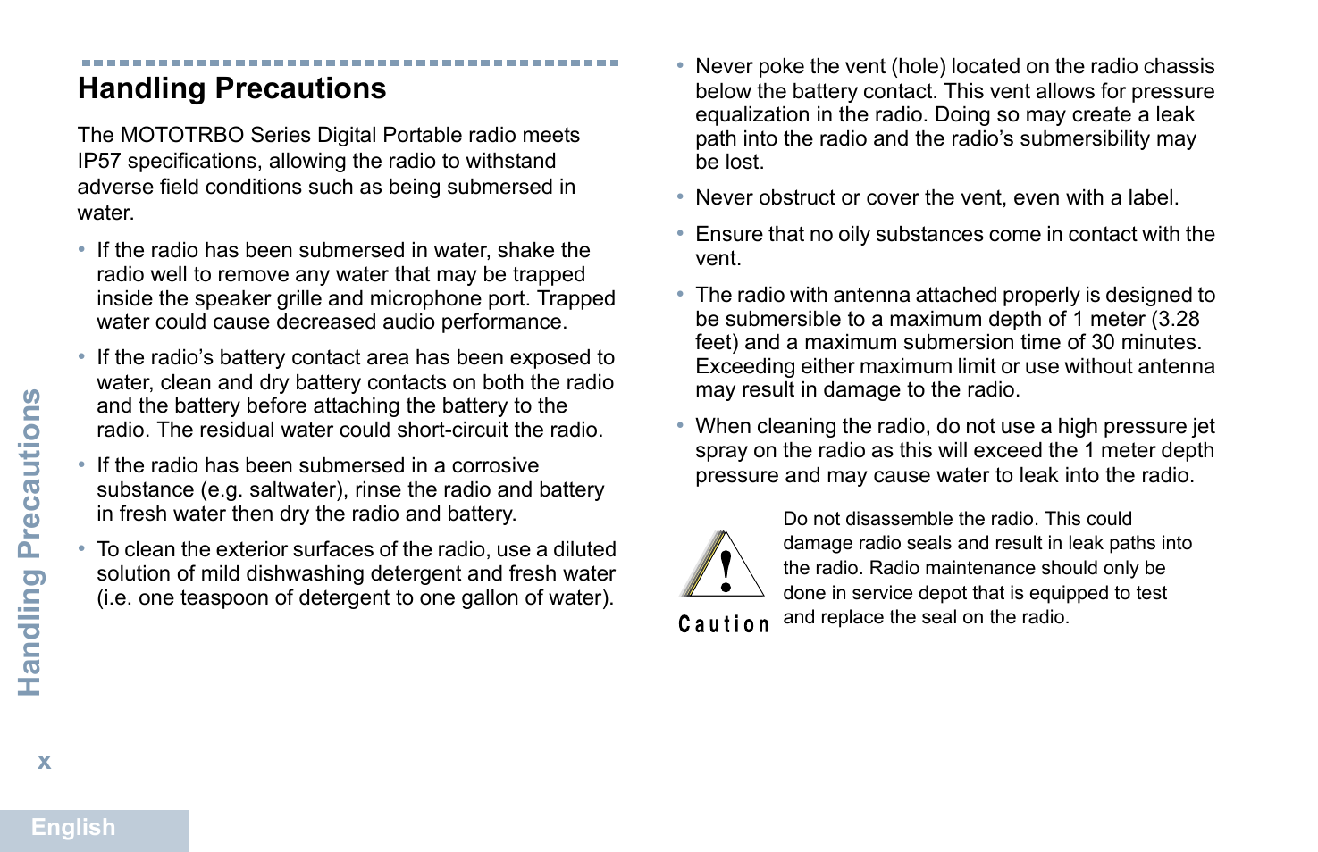 Handling precautions | Motorola XPR 7550 User Manual | Page 12 / 120
