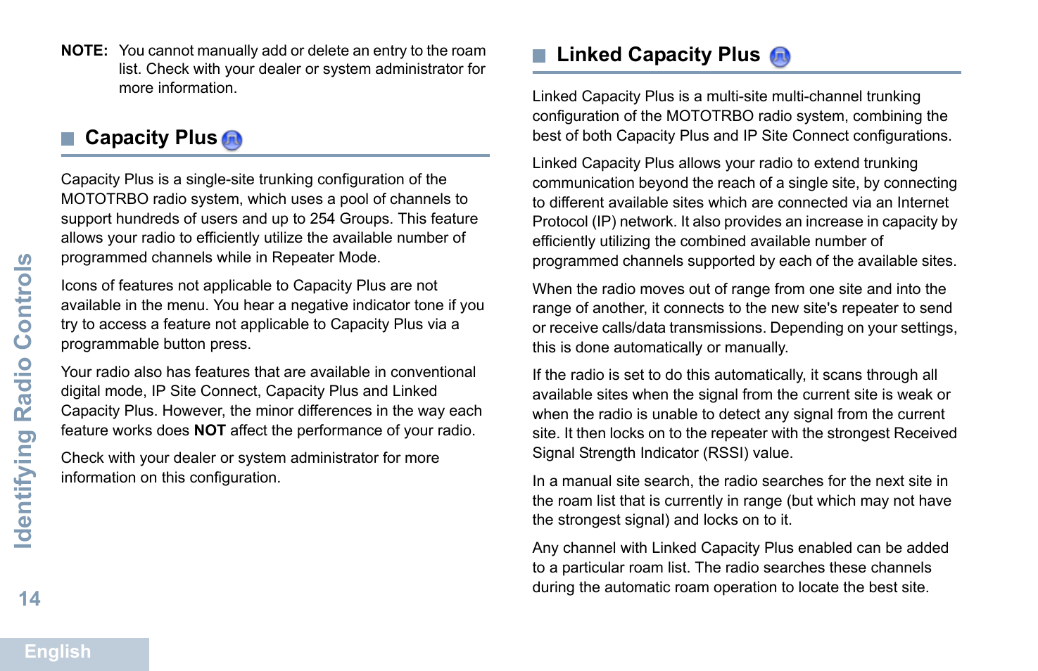 Capacity plus, Linked capacity plus, Capacity plus linked capacity plus | See capacity plus, See linked capacity plus, Identifying radio controls | Motorola XPR 7550 User Manual | Page 26 / 120