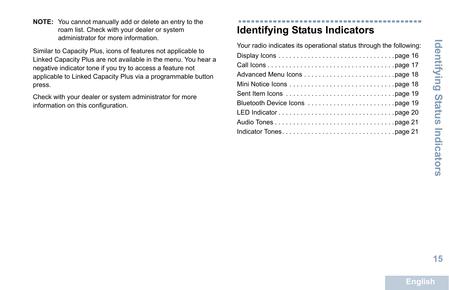 Identifying status indicators, Identifying s tatus indicators | Motorola XPR 7550 User Manual | Page 27 / 120