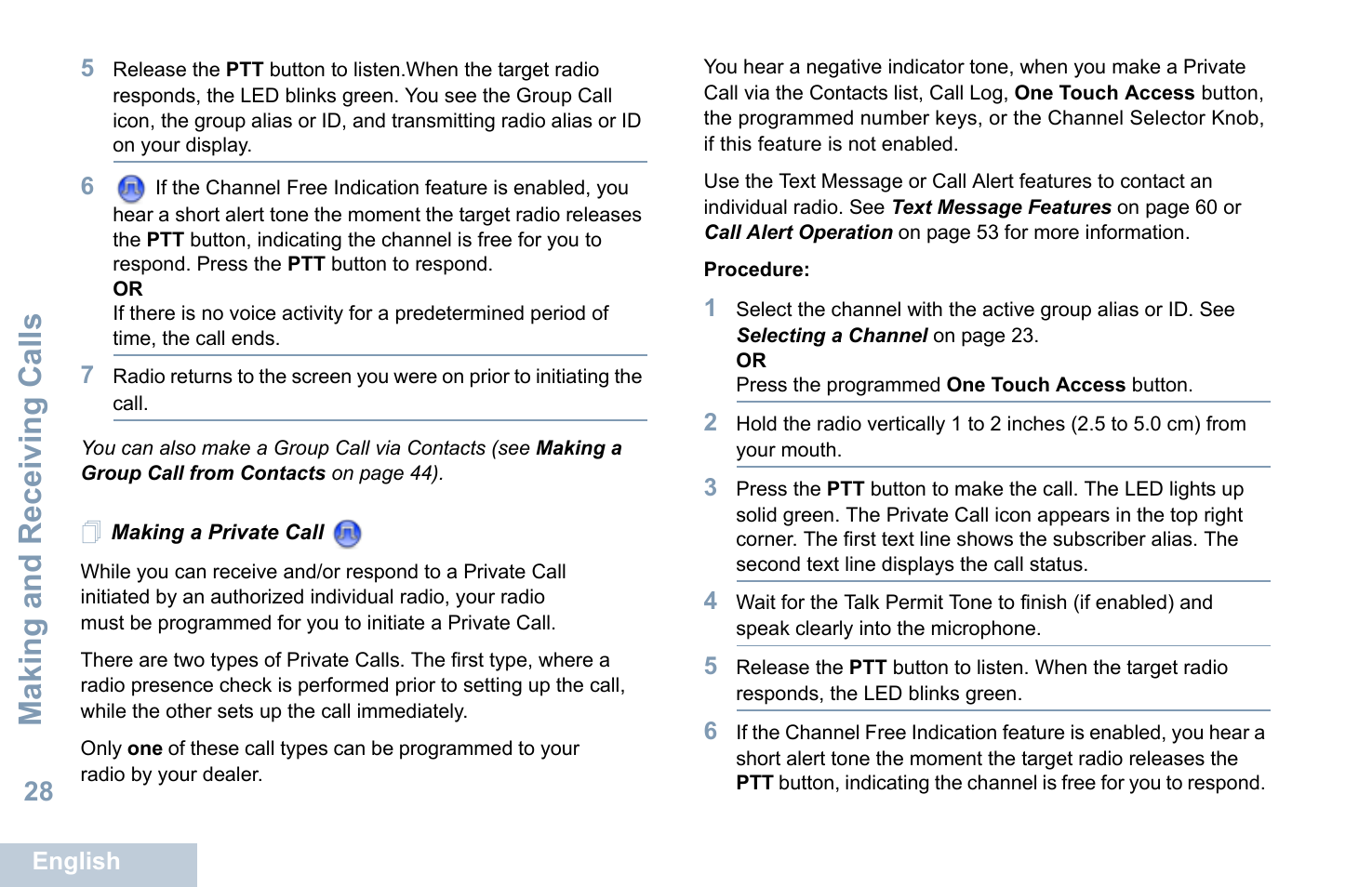 Making a private call, Making and receiving calls | Motorola XPR 7550 User Manual | Page 40 / 120