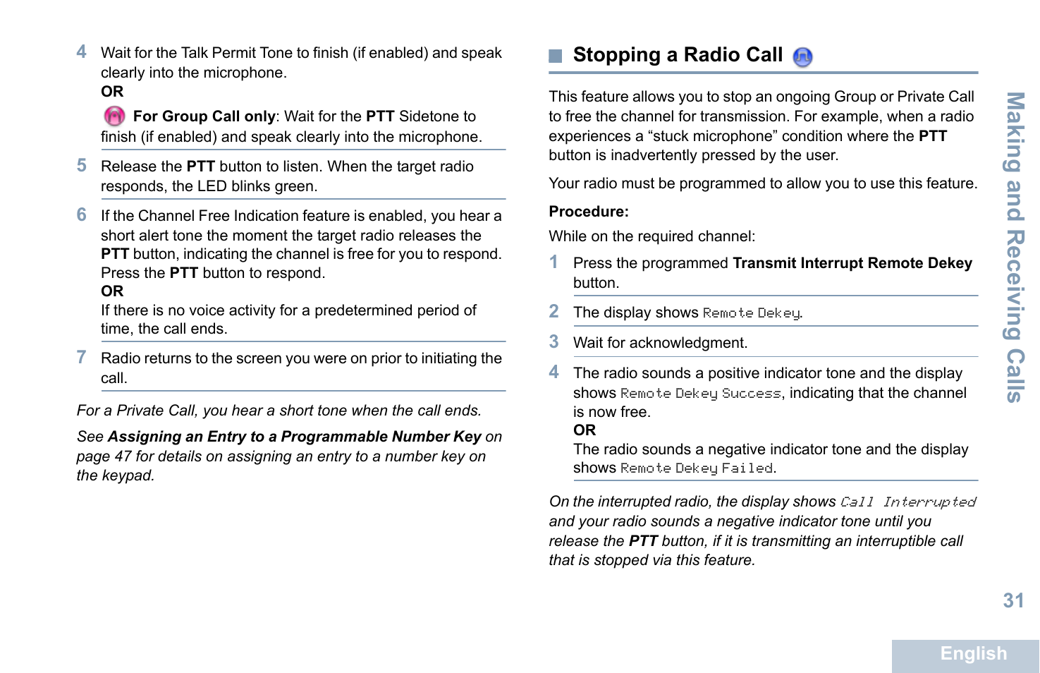 Stopping a radio call, Making and r eceiving calls | Motorola XPR 7550 User Manual | Page 43 / 120