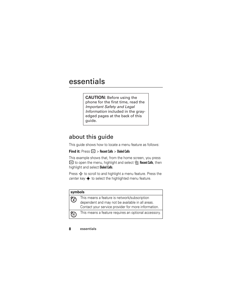 Essentials, About this guide | Motorola L2 GSM User Manual | Page 10 / 92