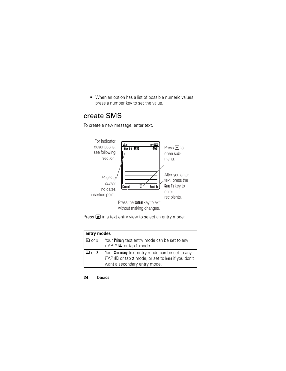 Create sms | Motorola L2 GSM User Manual | Page 26 / 92
