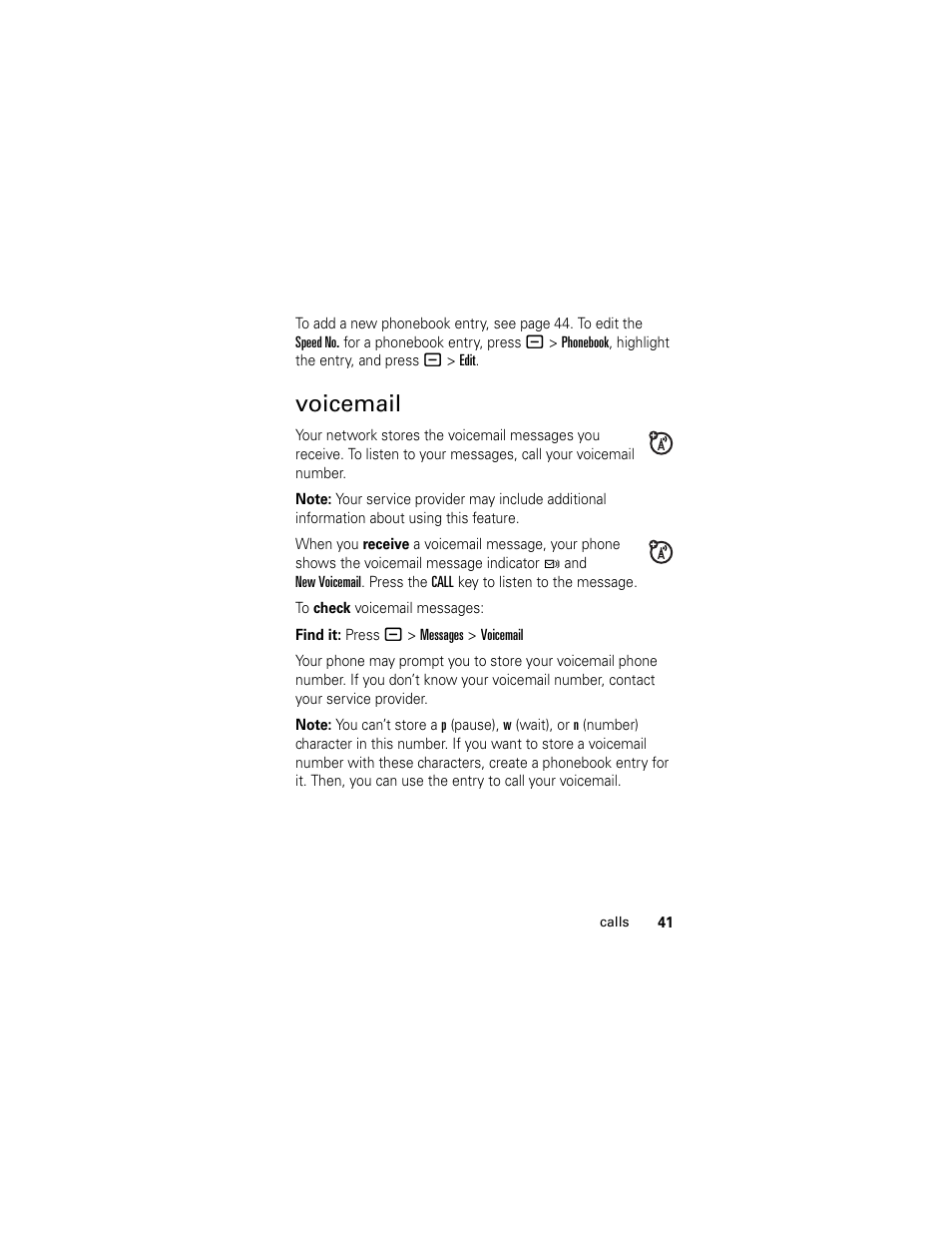 Voicemail | Motorola L2 GSM User Manual | Page 43 / 92
