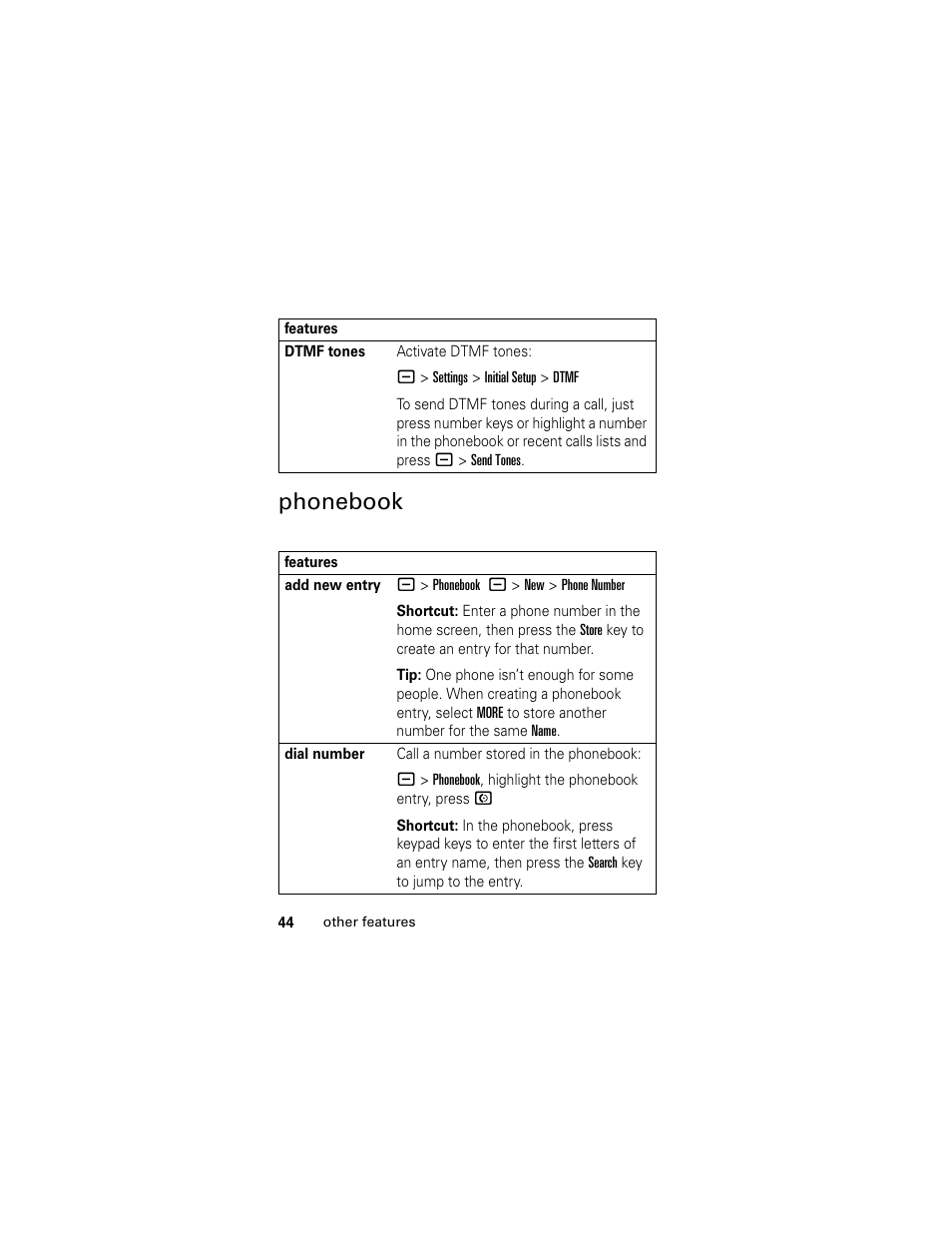 Phonebook | Motorola L2 GSM User Manual | Page 46 / 92