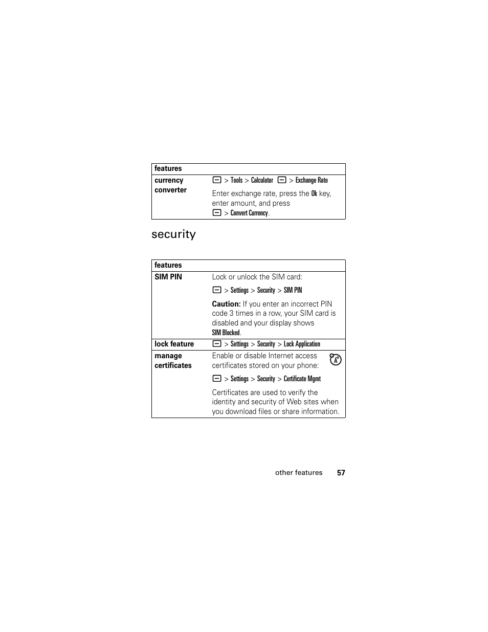 Security | Motorola L2 GSM User Manual | Page 59 / 92
