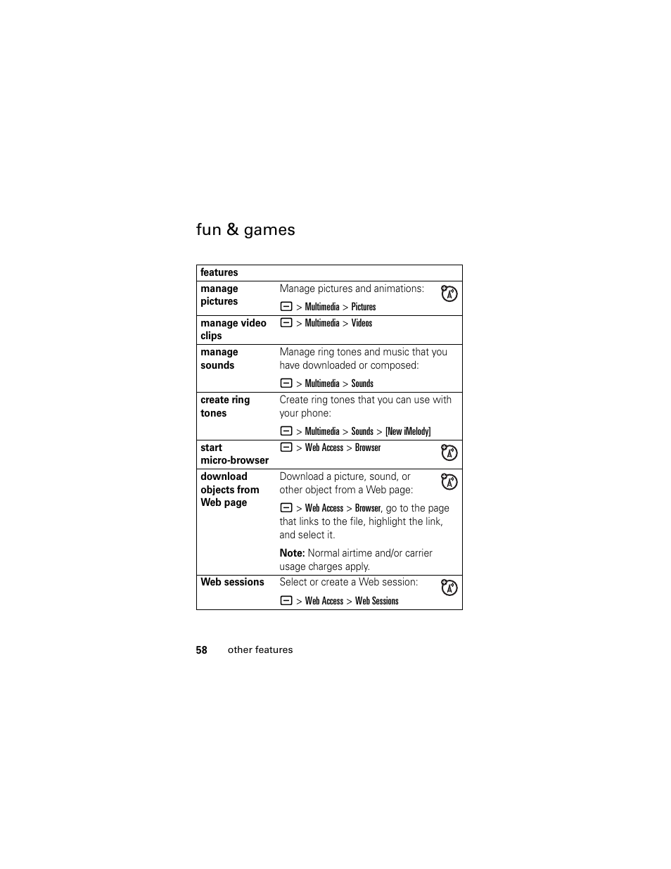 Fun & games | Motorola L2 GSM User Manual | Page 60 / 92