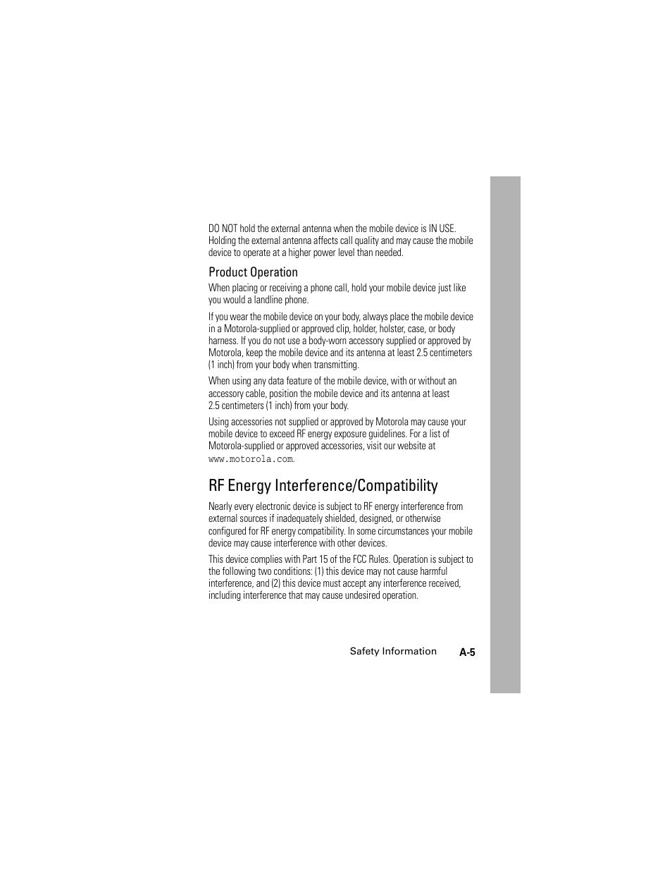 Rf energy interference/compatibility | Motorola L2 GSM User Manual | Page 73 / 92