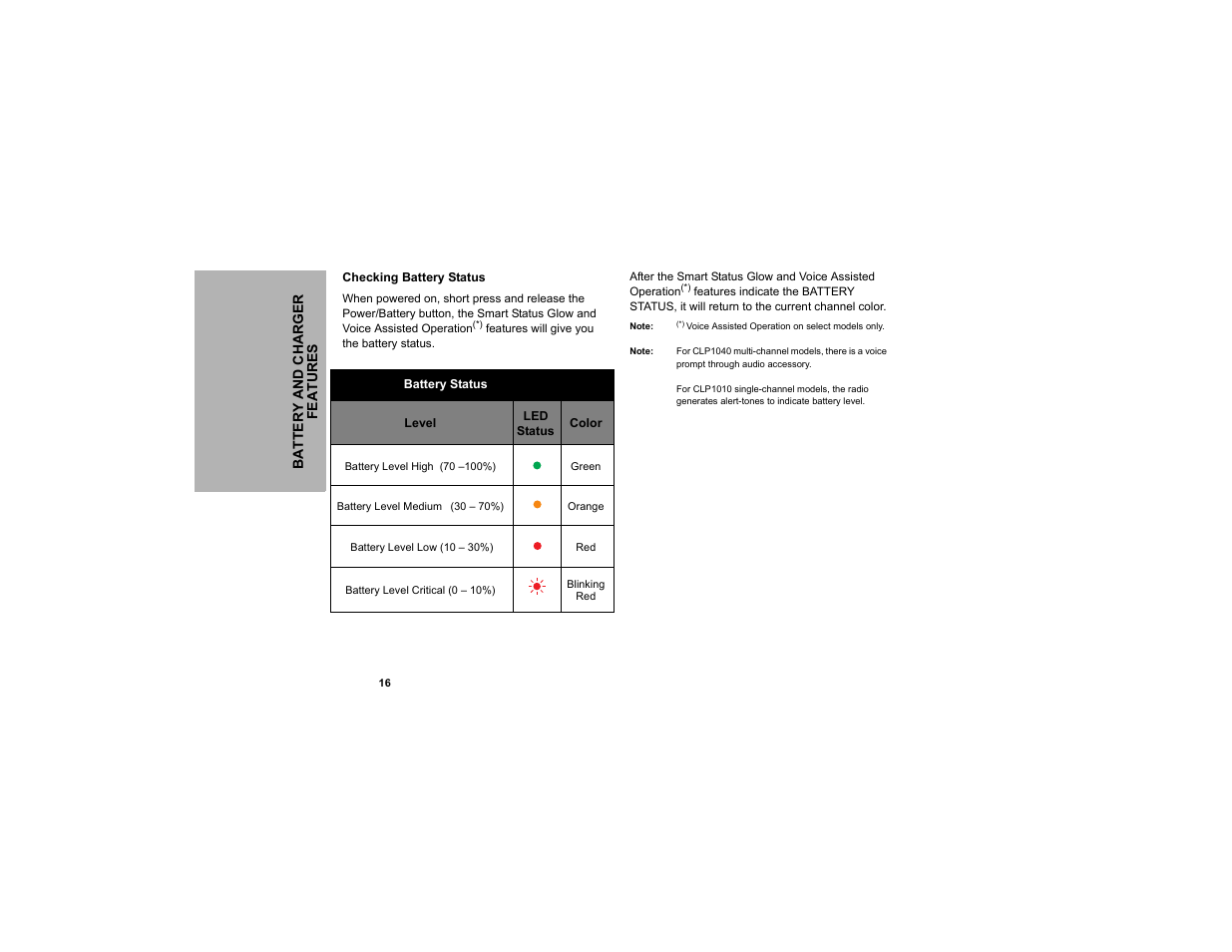 Checking battery status | Motorola CLP1010 User Manual | Page 24 / 52