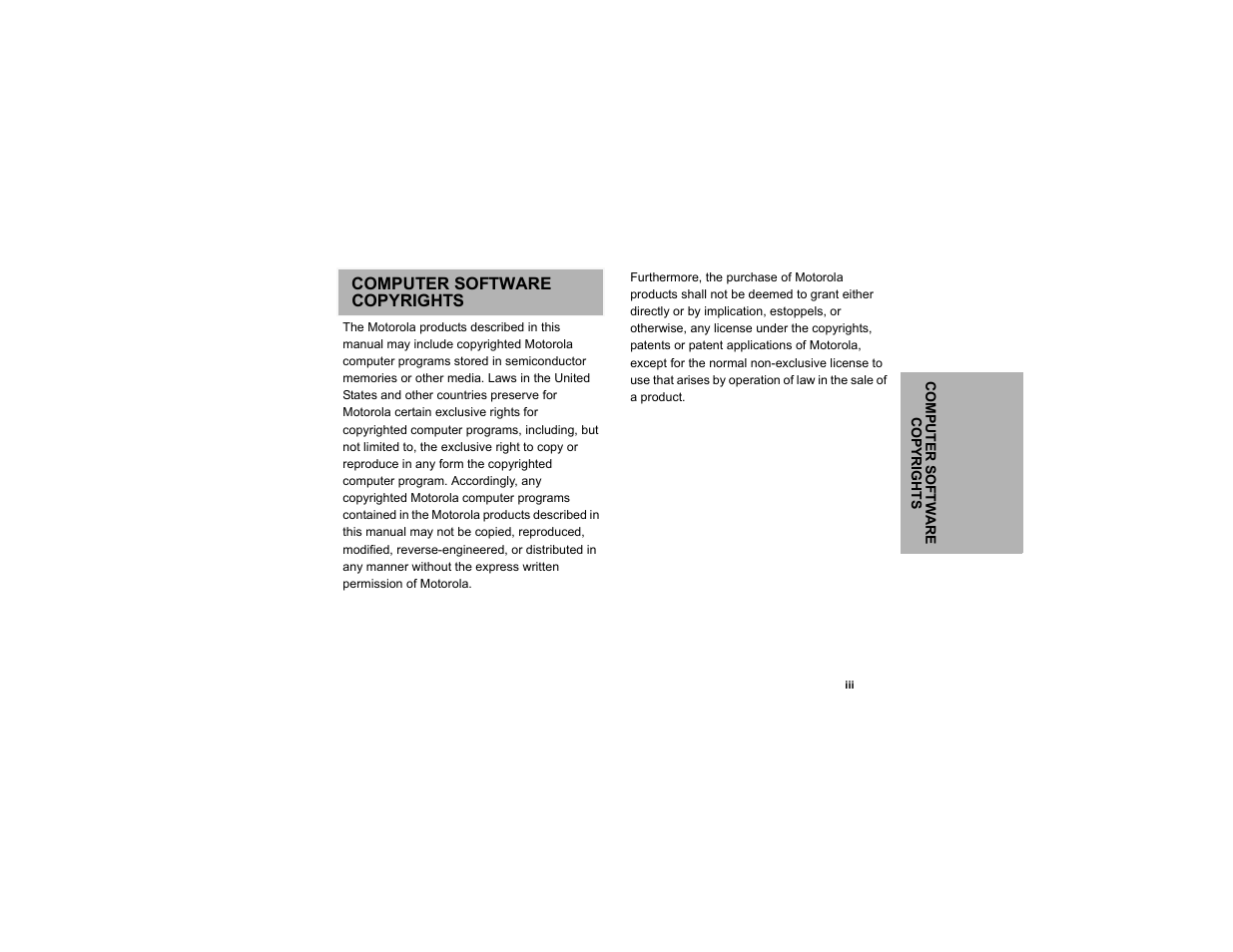 Computer software copyrights, Ents | Motorola CLP1010 User Manual | Page 5 / 52